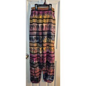 Elephant-Patterned Boho Rayon Harem Pants  Handmade In Indonesia